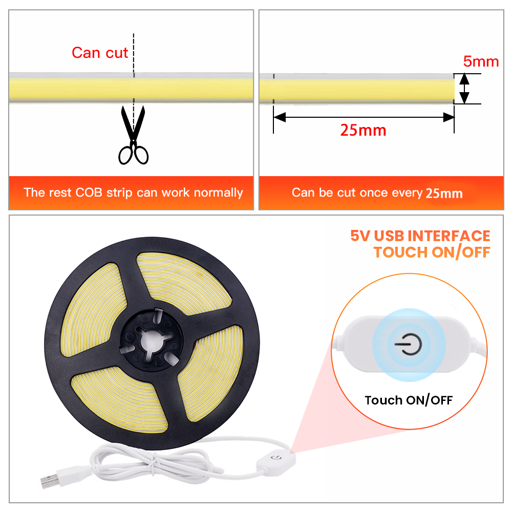 5V USB LED COB Light Strip Tou - đánh giá và giá Ambient Light Strip Tv